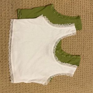 2 small Lace tank tops green and white